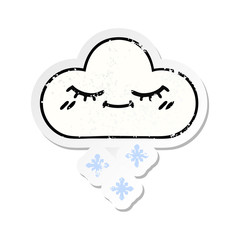 distressed sticker of a cute cartoon snow cloud