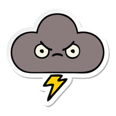 sticker of a cute cartoon storm cloud