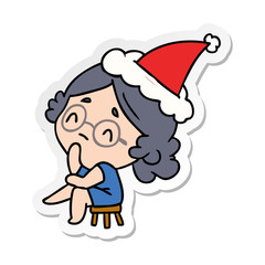 christmas sticker cartoon of kawaii lady
