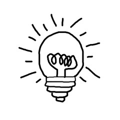 Light bulb idea , hand drawn , icon cartoon , white background