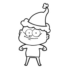 Fototapeta premium line drawing of a bald man staring wearing santa hat