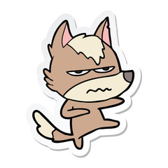 sticker of a cartoon annoyed wolf