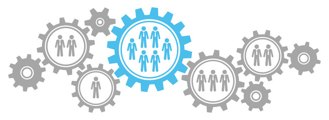 Zahnräder Business Männer Grau/Blau