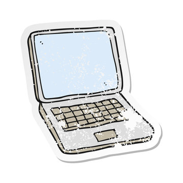 retro distressed sticker of a cartoon laptop computer