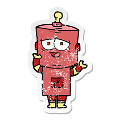 distressed sticker of a cartoon robot
