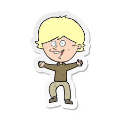 sticker of a cartoon happy boy laughing