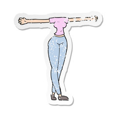 retro distressed sticker of a cartoon female body with wide arms