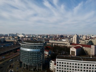 Fototapeta premium Aerial view of center of Minsk, Belarus in early spring