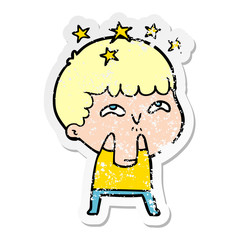 distressed sticker of a cartoon amazed boy
