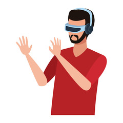 Man playing with virtual reality glasses