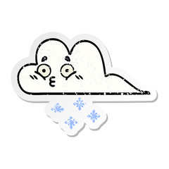 distressed sticker of a cute cartoon snow cloud