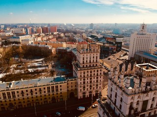 Obraz premium Aerial view of center of Minsk, Belarus in early spring