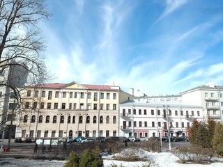 Fototapeta premium Aerial view of center of Minsk, Belarus in early spring