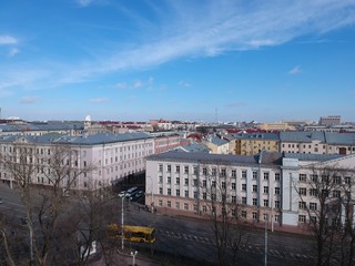 Aerial view of center of Minsk, Belarus in early spring