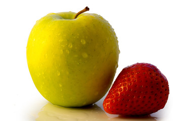 Apple and strawberry isolated on white
