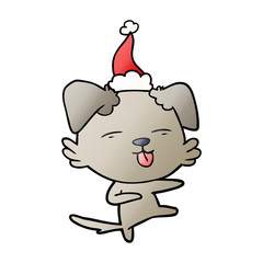 gradient cartoon of a dog dancing wearing santa hat