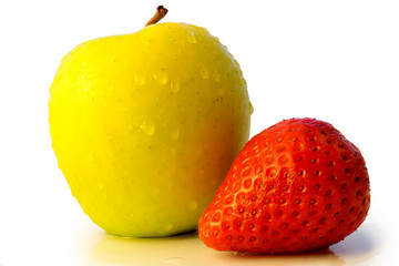Apple and strawberry isolated on white