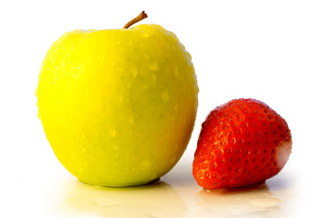 Apple and strawberry isolated on white