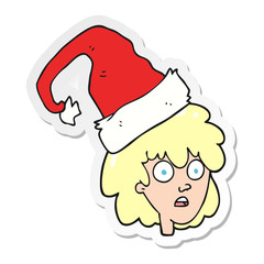 sticker of a cartoon woman with santa hat