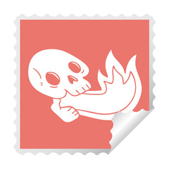 fire breathing quirky cartoon skull sticker