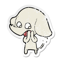 distressed sticker of a cute cartoon elephant