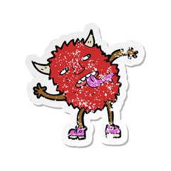 retro distressed sticker of a funny cartoon monster
