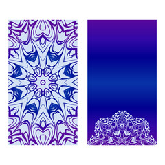 Vector Mandala Pattern. Two Template For Flyer Or Invitation Card Design. For Banners, Greeting Cards, Gifts Tags. Blue silver purple color