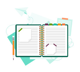 An open notebook or diary with notes. Planning. Study. Vector icon