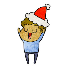 laughing textured cartoon of a man wearing santa hat