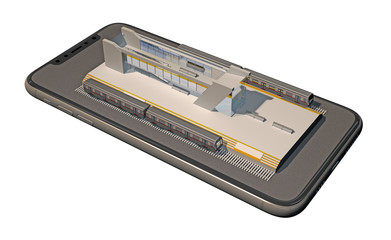 smartphone with 3d metro station on screen