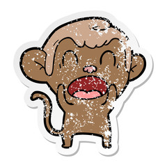 distressed sticker of a shouting cartoon monkey
