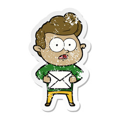 distressed sticker of a cartoon staring man