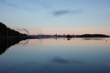 Sunset of Luleå city with smoke