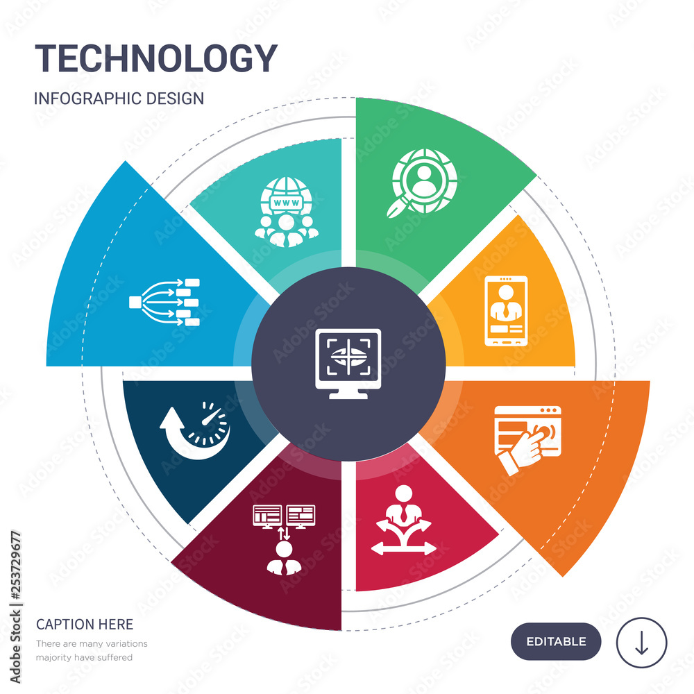 Poster set of 9 simple technology vector icons. contains such as tracking, internet traffic, type hierarchy