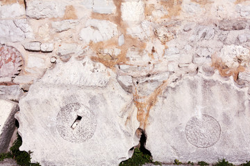 Fundament with roman column of the Church of St. Donat. Zadar Croatia. Background texture wall.