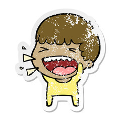 distressed sticker of a cartoon laughing man