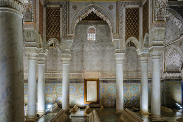 Columns in the Saadian Tombs in Marrakech, Morocco