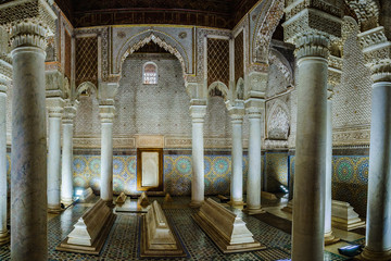 Columns in the Saadian Tombs in Marrakech, Morocco