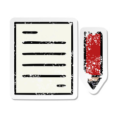 distressed sticker of a cute cartoon pencil and paper