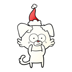 nervous dog gradient cartoon of a wearing santa hat