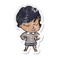 distressed sticker of a cartoon woman with eyes shut