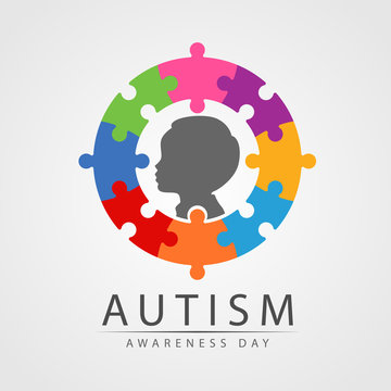 Autism Awareness Day banner with Child in circle colorful jigsaw vector design
