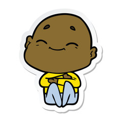 sticker of a happy cartoon bald man