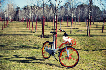 electric bicycle parked in a park waiting for ret