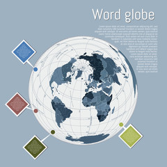 3D Globe Map Template Design for Education, Science, Web Presentations. Vector Illustration