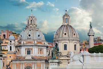 Obraz na płótnie Canvas Beautiful vview of panorama Rome, Italy, skyline. Italian landmark against blue sky