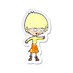 retro distressed sticker of a cartoon woman stressing out