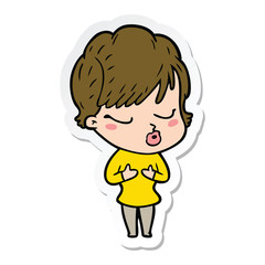 sticker of a cartoon woman with eyes shut