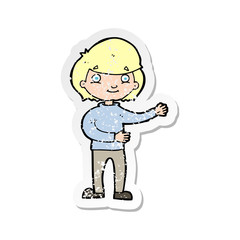 retro distressed sticker of a cartoon happy person
