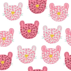 Foto auf Glas Seamless pattern with funny pink leopard. Kids trendy print. Vector hand drawn illustration. © bilaaa